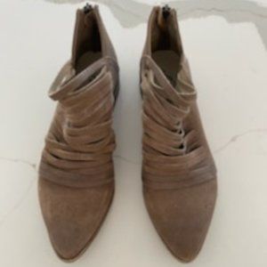 Free People 37 Lost Valley Ankle Boots Leather Suede Strappy Stacked Heel Boho